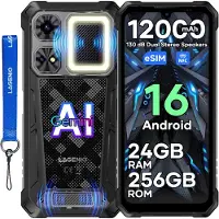 Lagenio Rhino 1 Pro Black Outdoor Téléphone portable Smartphone, 6,9" 120 Hz 12 000 mAh longue autonomie OTG IP69K étanche Protection contre les chutes Chantier NFC, 64 MP 8 Go de RAM