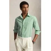 Ralph Lauren pour homme. 710B15595011 Chemise en popeline à rayures Custom Fit verte (M), Casuel, Coton, Manche longue