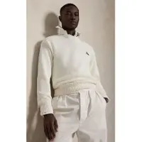 Ralph Lauren pour homme. 710B17552001 Pull en coton Relaxed Fit brodé blanc (L), Casuel, Manche longue