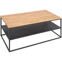 Meublorama Table basse CALDERO rectangulaire en chêne massif et métal noir – Avec étagère de rangement
