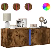 vidaXL Armoire TV murale avec éclairage LED chêne fumé 100x31x35 cm