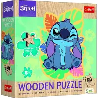 Trefl Puzzle en bois aux formes irrégulières Lilo et Stitch, 50 pièces, 19,8 x 25,8 cm, dans une boîte de 20 x 20 x 6 cm