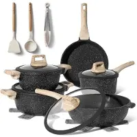 24hShop JL-889 : ensemble de 14 pièces de batterie de cuisine en granit - Noir