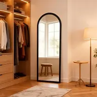 Aiorber Miroir intégral 160x50cm, à poser & à fixer au mur, cadre en bois massif, grand, design moderne, noir / brun / blanc