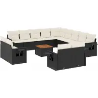 vidaXL Ensemble de salon de jardin 14 pièces avec coussins noir Poly rotin