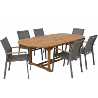 Axi Marzi/Alva Ensemble de jardin, 7 pièces - 6 personnes | Table en teck avec plateau ovale extensible | Avec 6 chaises à structure en aluminium et