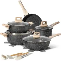 Just perfecto JL-778 : ensemble de 14 pièces de batterie de cuisine en granit - Noir