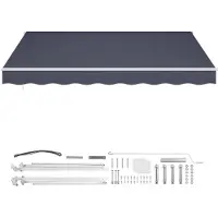 SucceBuy Store à bras articulé 3,5 x 3 m, store rétractable à manivelle, protection solaire UPF 80+, store de balcon et de terrasse pour le jardin, les fenêtres et le balcon, gris