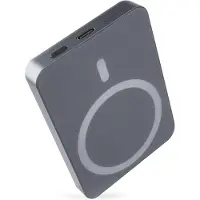 Emos Powerbank WI 522, 5000 mAh MagSafe avec Passthrough et Wireless-Charging, sortie USB-C y compris câble, pour iPhone, iPad, Smartwatch, gris, B0555GY