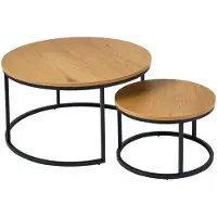 Meublorama Tables basses gigognes VELTO rondes aspect bois et métal noir