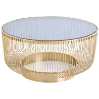 Meublorama Table basse ronde LINEOR 79 cm dorée avec plateau en verre trempé
