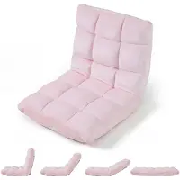Costway Chaise de sol avec dossier réglable, fauteuil de sol rembourré, coussin de sol pliable, chaise de méditation, fauteuil de relaxation, coussin thaï, rose clair