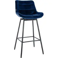 CLP Tabouret de bar Weston, pivotant à 180°, avec dossier rembourré, structure en métal, couleur bleu, revêtement en velours