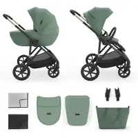 Kinderkraft PRIME 3 – Poussette 2-en-1 avec nacelle et siège sport, légère, pliable avec siège, grandes roues, suspension, jusqu'à 22 kg, incluse, vert
