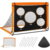 OEM But de football pour enfants 2-en-1, pour le jardin, facile à transporter, 5 mailles, sac avec fermeture éclair, 4 piquets