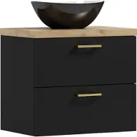ADK MEBLE Meubles ADK | Armoire suspendue, 53,2 x 50 x 40,6 cm, noir, avec lavabo noir, LUNA 50