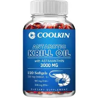 Coolkin Antarctic Krill Oil 3000mg (120 capsules) Complément alimentaire, cerveau, mémoire, concentration, cur, peau, os, oméga-3, EPA, DHA, astaxanthine