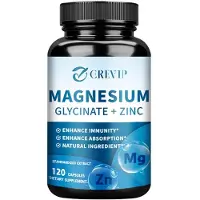 Grevip Magnesium Glycinate 500mg + Zinc (120 capsules) Complément alimentaire, sommeil, stress, os, articulations, muscles, cerveau, cur, système immunitaire