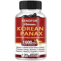Kenofor Ginseng coréen 1600mg (120 capsules) Complément alimentaire, énergie, endurance, santé masculine, cerveau, mémoire, fonction cognitive