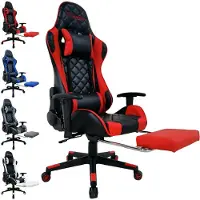 FOXSPORT Chaise de jeu ergonomique Design Racing Chaise de bureau jusqu'à 150kg avec repose-pieds escamotable, appui-tête réglable et soutien lombaire Rouge