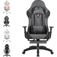 FOXSPORT Chaise gaming Chaise de bureau ergonomique avec repose-pieds escamotable+coussin lombaire+appui-tête+accoudoirs flexibles Chaise d'ordinateur jusqu'à 150kg grise