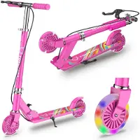 FOXSPORT Trottinette, trottinette pour enfants, trottinette de ville, trottinette à pédales, roues LED, réglable en hauteur, pliable, avec frein à main, supporte jusqu'à 100 kg, violet