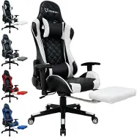 FOXSPORT Chaise de jeu Chaise de bureau ergonomique au design racing jusqu'à 150kg-avec repose-pieds escamotable, appui-tête réglable et soutien lombaire-Blanc