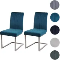 Mendler Lot de 2 chaises cantilever HWC-L14 chaise de conférence, velours inox brossé turqoise-bleu