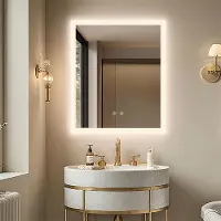 LUVODI WISFOR Miroir de salle de bain avec éclairage antibuée 60×50cm, miroir de salle de bain LED miroir lumineux mural avec interrupteur tactile gradable