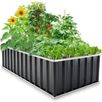 KING BIRD Potager surélevé 174 x 90 x 46 cm, acier galvanisé, serre, inoxydable et stable, bac à plantes pour légumes, herbes aromatiques et fleurs à racines profondes, gris