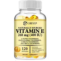 Grevip Vitamine E (400 UI) 268 mg (120 gélules) Complément alimentaire, peau, cheveux, yeux, anti-âge, système immunitaire