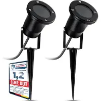 SSC-LUXon 2 pièces Projecteur de jardin avec piquet de terre & câble Schuko 1,8 mètre pour extérieur IP65 - Lampe de jardin noire Douille pour 1x GU10