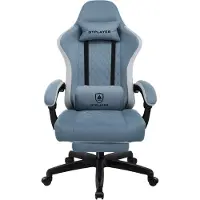 LUCKRACER Chaise de jeu avec repose-pieds Chaise de bureau ergonomique avec coussin lombaire réglable, coussin de tête Gaming Chair, réglable en hauteur bleu clair