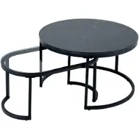 Meublorama Tables basses gigognes VELTO noires effet marbre avec plateau en verre trempé