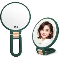 OEM Miroir de salon à double grossissement - À suspendre - Rond - Pratique - Idéal pour les voyages - 15x - 15 cm - Incassable - Avec poignée