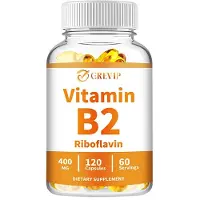 Grevip Vitamine B2 Riboflavine 400mg (120 capsules) Complément alimentaire, santé du corps, système immunitaire, système nerveux, digestion, yeux, nerfs, anxiété