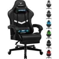 LUCKRACER Chaise de jeu Gaming Chair Chaise de bureau ergonomique avec coussin lombaire Coussin de tête, Chaise gamer réglable en hauteur Charge maximale 150kg, repose-pieds noir