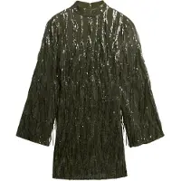 Superdry pour femme. W8011989A Mini robe verte avec paillettes et franges (XXS), Fête, Polyester, Manche longue