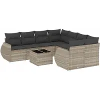 vidaXL Ensemble de salon de jardin 9 pièces avec coussins gris clair Poly rotin