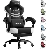 LUCKRACER Chaise de jeu, chaise de bureau avec accoudoirs reliés, coussin en mousse à mémoire, angle d'inclinaison de 90-155° et repose-pieds, tissu fonctionnel résistant