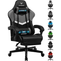 LUCKRACER Chaise de jeu Gaming Chair Chaise de bureau ergonomique avec coussin lombaire Coussin de tête, Chaise gamer réglable en hauteur Charge maximale 150kg, repose-pieds gris