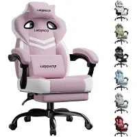 LUCKRACER Chaise de jeu, chaise de bureau avec accoudoirs reliés, coussin en mousse à mémoire, angle d'inclinaison de 90-155° et repose-pieds, tissu fonctionnel résistant