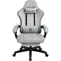 LUCKRACER Chaise de jeu avec repose-pieds Chaise de bureau ergonomique avec coussin lombaire réglable, coussin de tête Gaming Chair, réglable en hauteur Gris