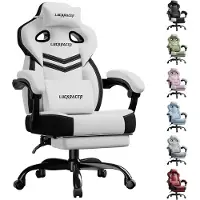 LUCKRACER Chaise de jeu, chaise de bureau avec accoudoirs reliés, coussin en mousse à mémoire de forme, angle d'inclinaison de 90-155° et repose-pieds, tissu fonctionnel résistant