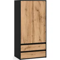 STIV Meble STIV Möbel | Armoire Noir Mat/Dub Wotan 90x50x180 cm | 2 portes + 2 tiroirs | Moderne avecReproduction naturel