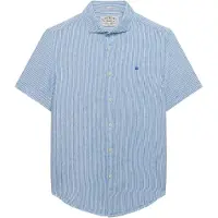 Superdry pour homme. M4011104A Chemise bleu azur (L), Casuel, Lin, Manche courte
