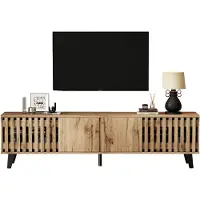 EUAKT GmbH Meuble TV bas, meuble de télévision avec 2 portes aérées, butée de porte, passe-câbles, kit de fixation anti-basculement