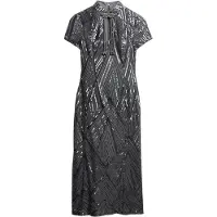 Superdry pour femme. W8012037A Robe midi à paillettes Mandarin gris (XL), Fête, Polyester, Manche courte
