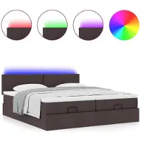 vidaXL Lit ottoman avec matelas & LEDs Marron foncé 180x200 cm Tissu