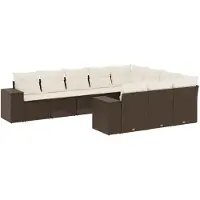vidaXL Ensemble de salon de jardin 10 pièces avec coussins Marron Poly Rattan